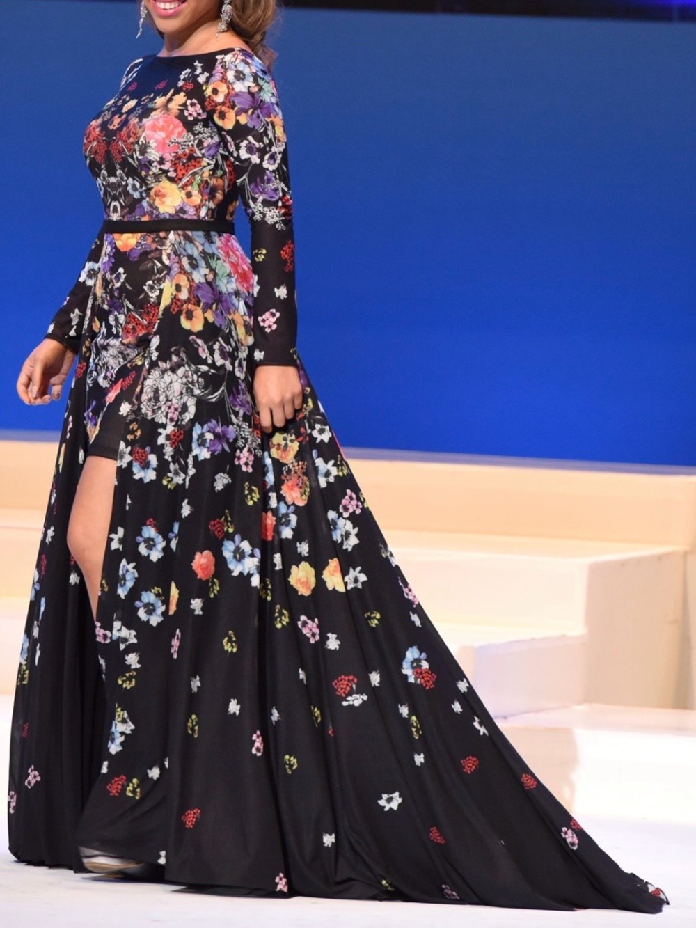 Jovani Black Long Sleeve Floral Dress
